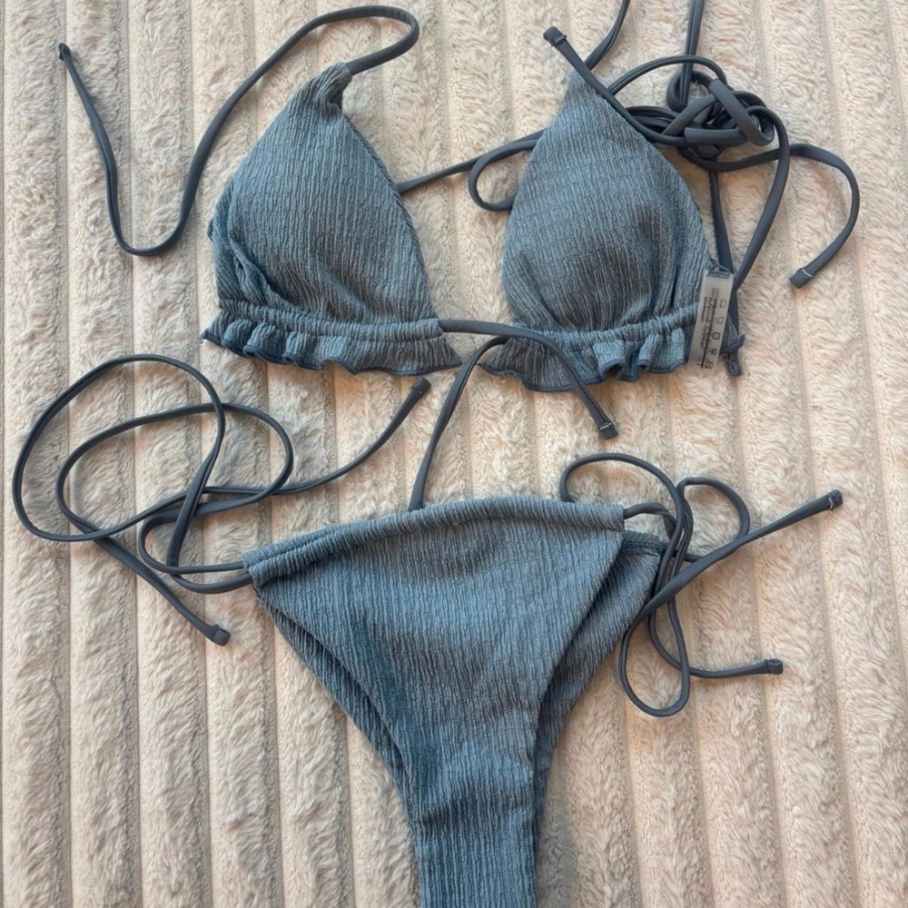 Zaful Blue Textured Bikini Set